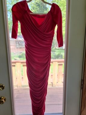 Fuchsia Monica Midi Dress with Three-Quarter Sleeves